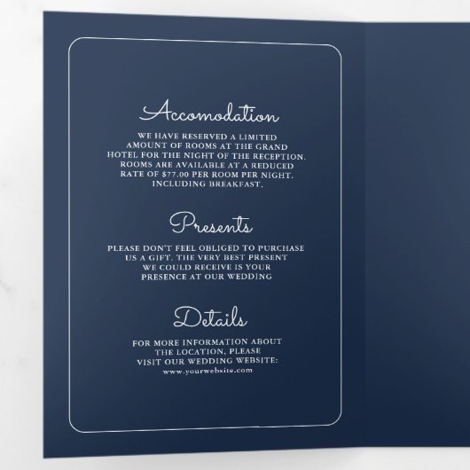 Invitation Trois Volets Aquarelle Marine bleu Ancre florale QR Code Mariag (Intérieur en premier)