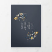 Invitation Trois Volets Aquarelle Midnight Blue Gold Floral (Page de couverture)