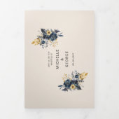 Invitation Trois Volets Aquarelle Midnight Blue Gold Floral (Page de couverture)