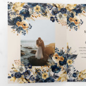 Invitation Trois Volets Aquarelle Midnight Blue Gold Floral (Intérieur en premier)