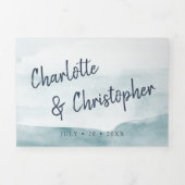 Invitation Trois Volets Aquarelle paysage bleu pâle tout en un mariage (Page de couverture)