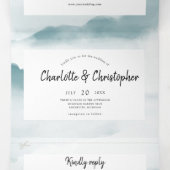 Invitation Trois Volets Aquarelle paysage bleu pâle tout en un mariage (Intérieur au milieu)