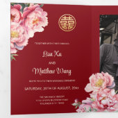Invitation Trois Volets Aquarelle Peony | Photo Mariage chinois (Intérieur en premier)