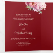 Invitation Trois Volets Aquarelle Peony | Photo Mariage chinois (Intérieur en premier)