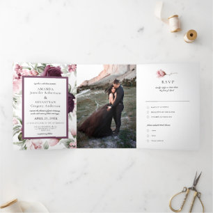 Invitation Trois Volets Aquarelle romantique   Mariage Boho