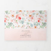 Invitation Trois Volets Aquarelle rose pâle douce Fleurs Mariage élégant (Page de couverture)