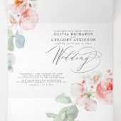 Invitation Trois Volets Aquarelle rose pâle douce Fleurs Mariage élégant (Intérieur au milieu)