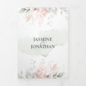Invitation Trois Volets Aquarelle rose pâle Roses Sage Green Feuilles (Page de couverture)