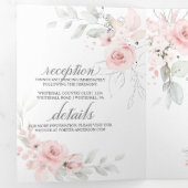 Invitation Trois Volets Aquarelle rose pâle Roses Sage Green Feuilles (Intérieur en premier)