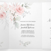 Invitation Trois Volets Aquarelle rose pâle Roses Sage Green Feuilles (Intérieur au milieu)