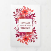 Invitation Trois Volets Aquarelle rouge Crimson Mariage floral photo (Page de couverture)