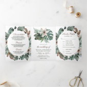 Invitation Trois Volets Aquarelle rustique Feuille tropical Mariage floral (Intérieur)