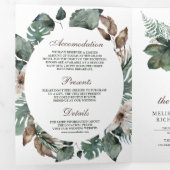Invitation Trois Volets Aquarelle rustique Feuille tropical Mariage floral (Intérieur en premier)