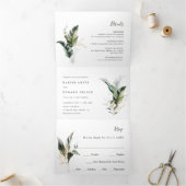 Invitation Trois Volets Aquarelle tropicale Feuille Mariage vert (Intérieur)