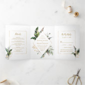 Invitation Trois Volets Aquarelle Tropicale Mariage de cadre Or Foliage (Intérieur)