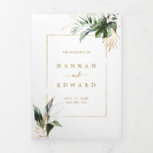 Invitation Trois Volets Aquarelle Tropicale Mariage de cadre Or Foliage (Page de couverture)
