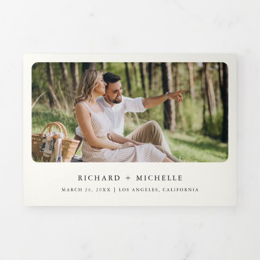 Invitation Trois Volets Aquarelle tropicale Palm Beach QR Code Mariage (Page de couverture)