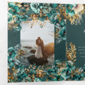 Invitation Trois Volets Aquarelle Turquoise or Floral (Intérieur en premier)
