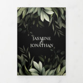 Invitation Trois Volets Aquarelle Verdure Feuille Foliage Mariage Noir (Page de couverture)