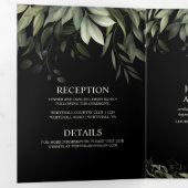 Invitation Trois Volets Aquarelle Verdure Feuille Foliage Mariage Noir (Intérieur en premier)