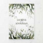 Invitation Trois Volets Aquarelle Verdure Feuille Mariage de feuillage