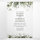 Invitation Trois Volets Aquarelle Verdure Feuille Mariage de feuillage