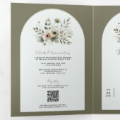 Invitation Trois Volets Aquarelle vert d'olive kaki Mariage de fleurs (Intérieur en premier)