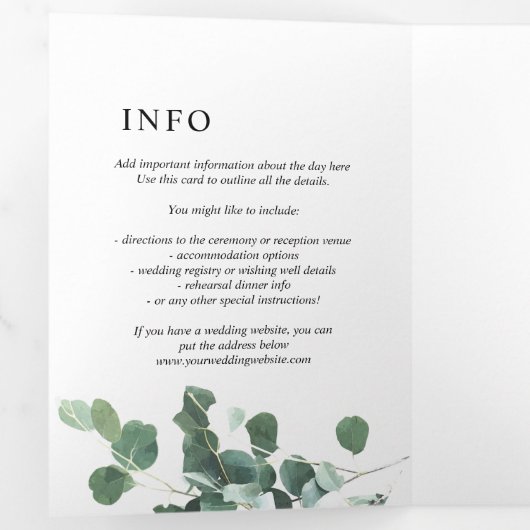 Invitation Trois Volets Aquarelle verte Eucalyptus Mariage Feuille (Intérieur en premier)