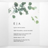 Invitation Trois Volets Aquarelle verte Eucalyptus Mariage Feuille (Intérieur au milieu)