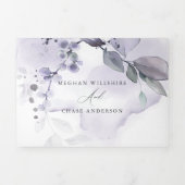 Invitation Trois Volets Aquarelle Violet Feuilles TOUT EN UN MARIAGE Tri-F (Page de couverture)