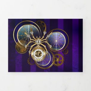 Invitation Trois Volets Araignée Steampunk sur fond violet