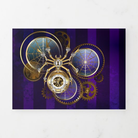 Invitation Trois Volets Araignée Steampunk sur fond violet (Page de couverture)