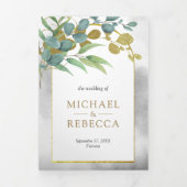 Invitation Trois Volets Arc d'or Rustique Eucalyptus Feuille Mariage photo (Page de couverture)