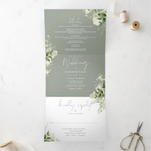 Invitation Trois Volets Arc d'or verdoyant Photo Sage Mariage vert