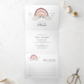 Invitation Trois Volets Arc en ciel moderne Boho Script Baby shower chic (Intérieur)
