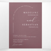 Invitation Trois Volets Arc violet moderne Dusty Photo Code QR Mariage (Intérieur au milieu)