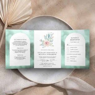 Invitation Trois Volets Arche de mer mousseuse rustique Fleurs désertiques