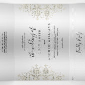 Invitation Trois Volets Argent romantique décoratif Mariage damassé (Intérieur au milieu)