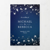 Invitation Trois Volets Argent Stars Confetti Midnight Blue Galaxy Mariage (Page de couverture)