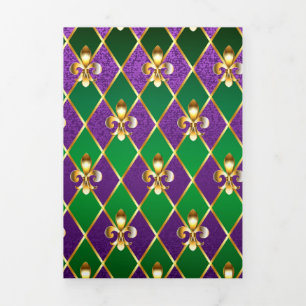 Invitation Trois Volets Arrière - plan de bijoux Mardi Gras