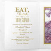 Invitation Trois Volets Art Déco Blanc & Or, Suite Baby shower Boissons (Intérieur en premier)