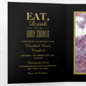 Invitation Trois Volets Art Déco Noir & Or, Suite Baby shower Boissons (Intérieur en premier)