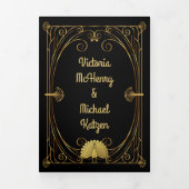 Invitation Trois Volets Art Déco Peacock Lion Seahorse Elephant Mariage (Page de couverture)