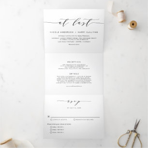 Invitation Trois Volets At Last Black Minimum Script Wedding
