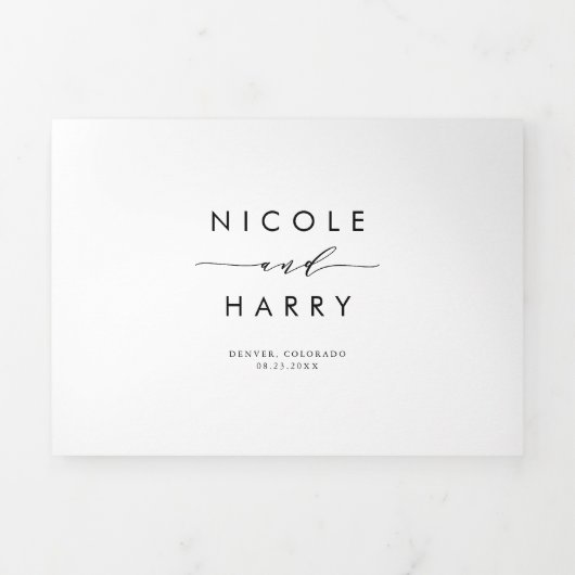 Invitation Trois Volets At Last Black Minimum Script Wedding (Page de couverture)