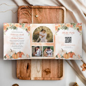 Invitation Trois Volets Automne Automne Citrouille Floral Photo QR Code Ma