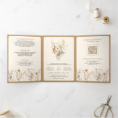 Invitation Trois Volets Automne Boho Fleur sauvage photo QR Code Mariage (Intérieur)