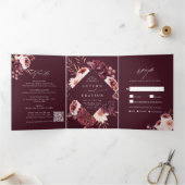 Invitation Trois Volets Automne Romance Aquarelle Florale Mariage Bourgogn (Intérieur)