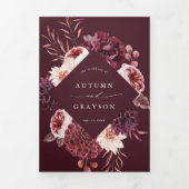 Invitation Trois Volets Automne Romance Aquarelle Florale Mariage Bourgogn (Page de couverture)