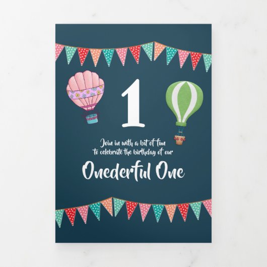 Invitation Trois Volets Ballons à air chaud drapeaux de bottes pour bébé g (Page de couverture)